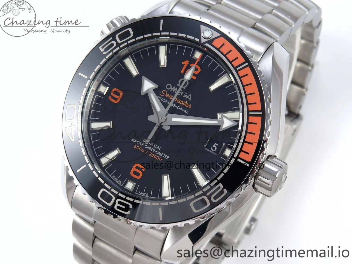 0509 WrinkleFree Seamaster Planet Ocean 600M 43.5mm SS SCF 1:1 Best Edition Black Orange Bezel Black Dial on SS Bracelet A8900 Super Clone 7682